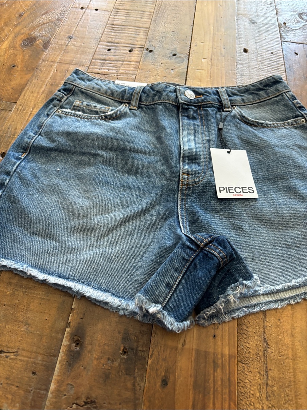 Women's Blue Denim Frayed Hem Shorts by Pieces